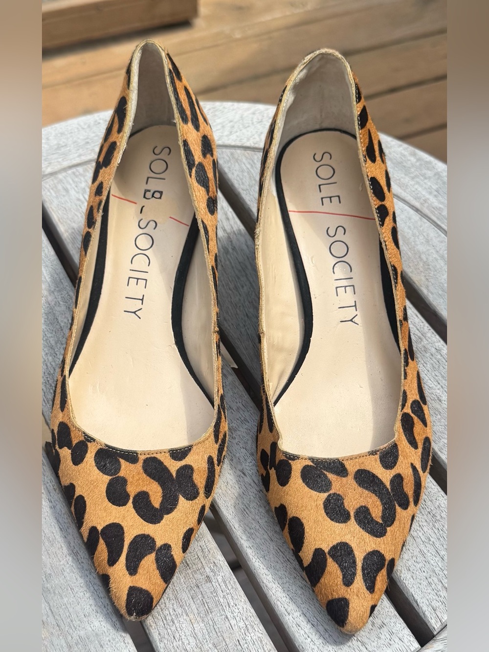 Sole Society Leopard-Print Pointed Toe Flats in Tan and Black